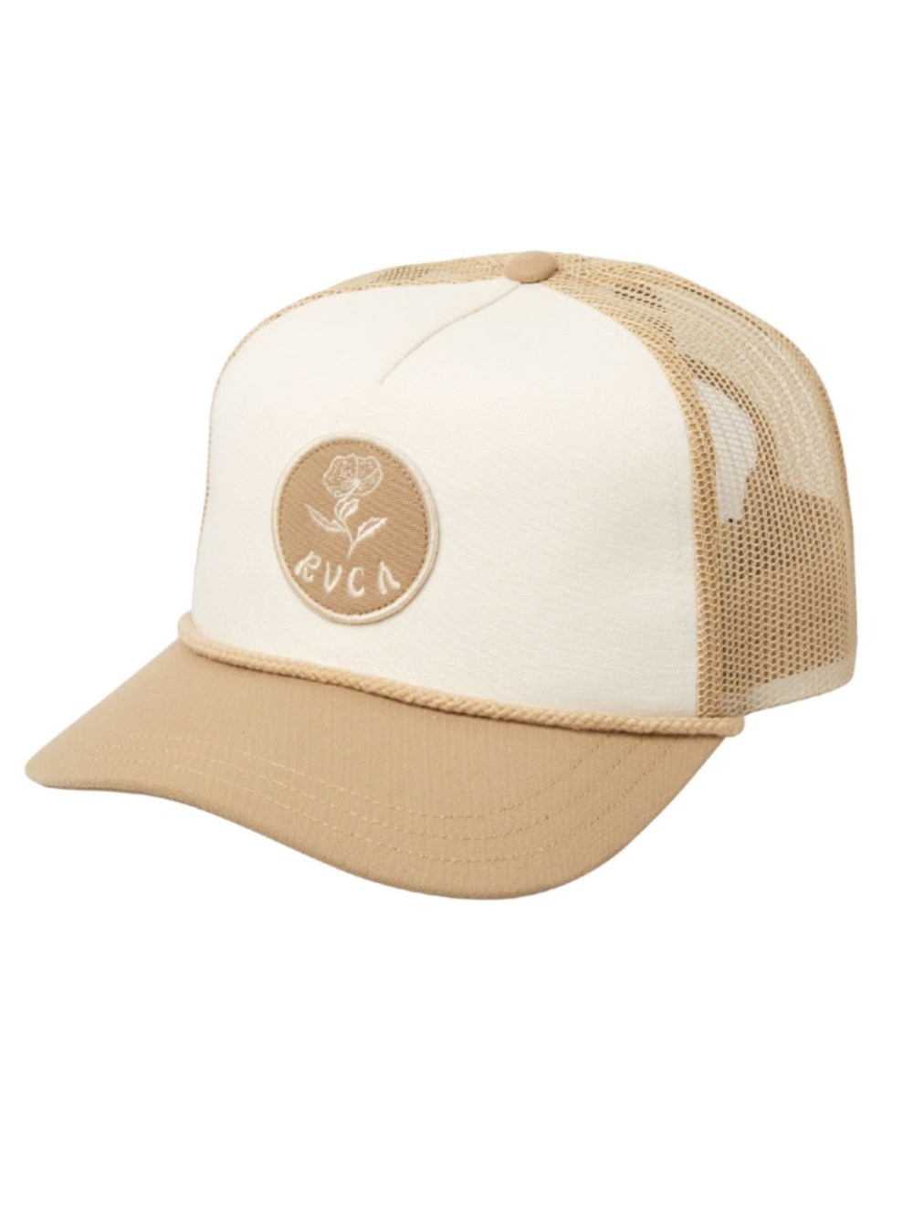 RVCA Women's tan and white trucker Hat